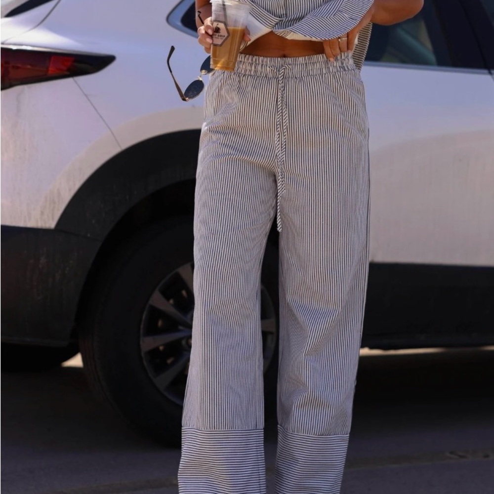 Lane 201 Navy Striped Wide-Leg Women's Pants